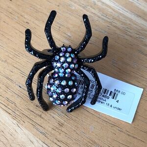 Betsey Johnson Black Crystal Encrusted Spider Cocktail Stretch Ring Size 7.5 NWT